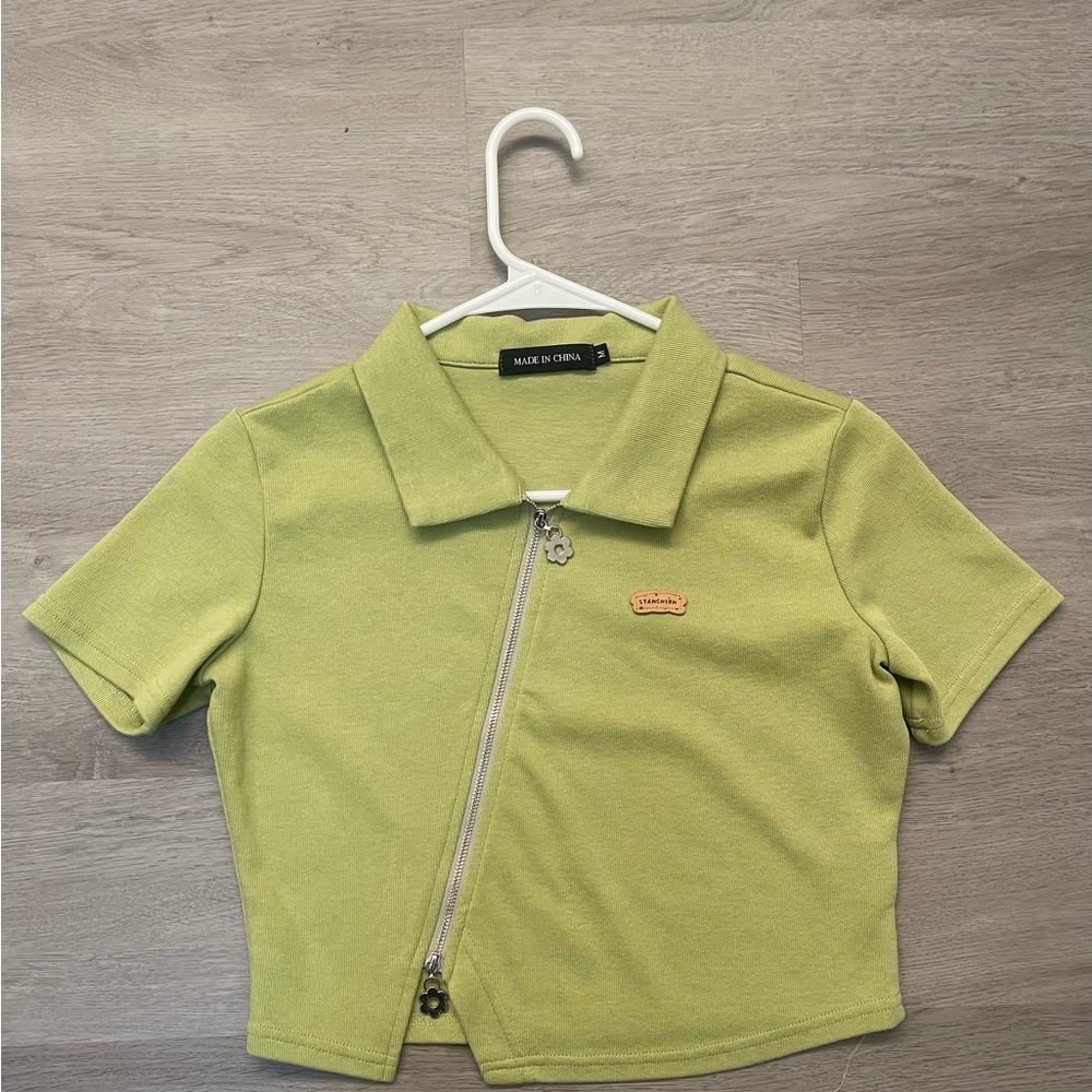 Green T-Shirt with Zipper